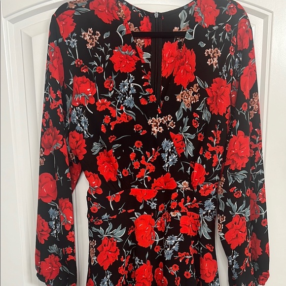 Amazon Black and Red Floral Jumpsuit with Long Sleeves - Picture 5 of 9